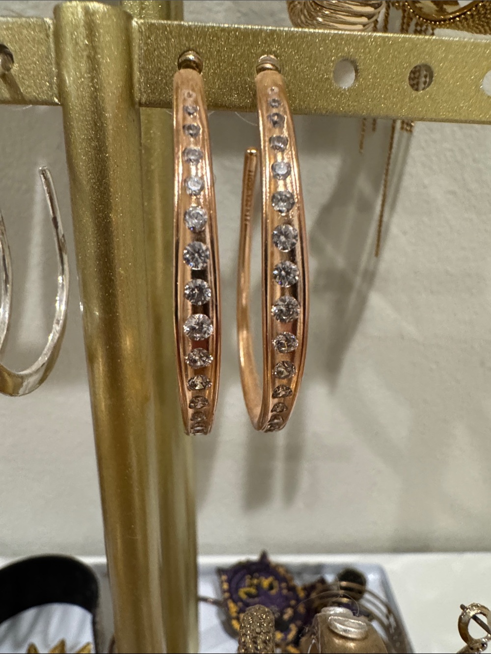 Kendra Scott Rose Gold Hoop Earrings with Clear Stones